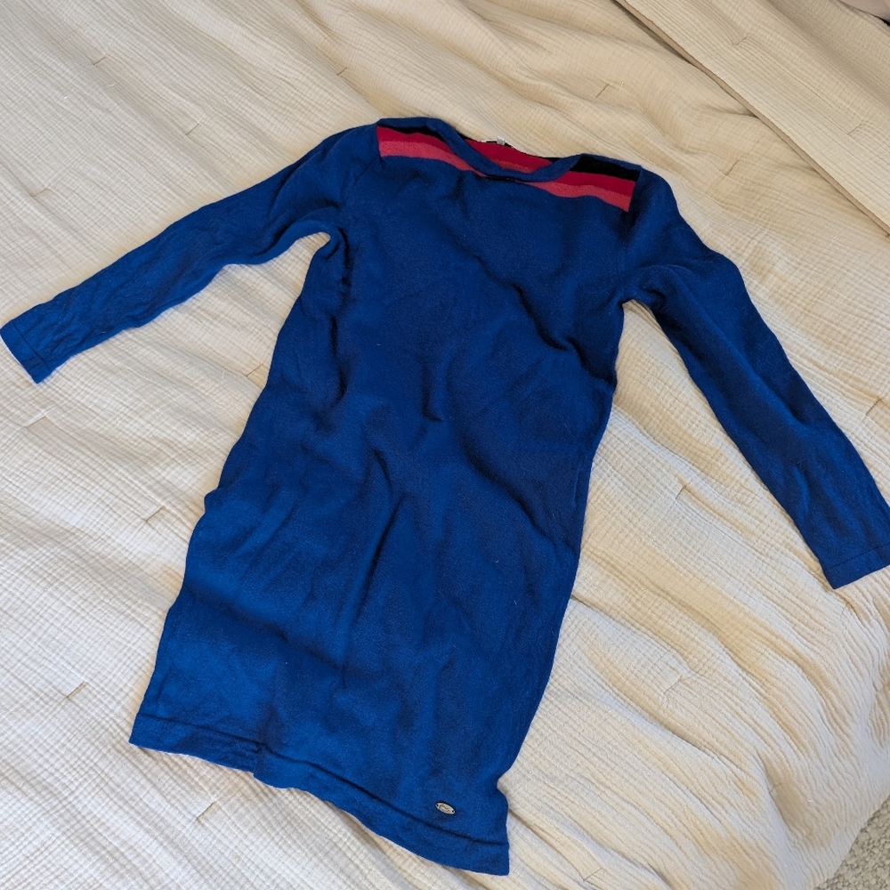 Lacoste Cashmere Blend Sweater Dress Blue Eclipse Long Sleeve EU 42 (Runs Small)